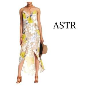 ASTR Camel Asymmetrical White/Yellow Floral High Low Wrap Dress Sz S EUC